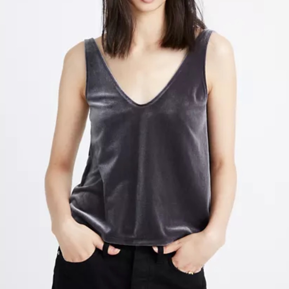 Madewell Charcoal Velvet V-Neck Tank Top!